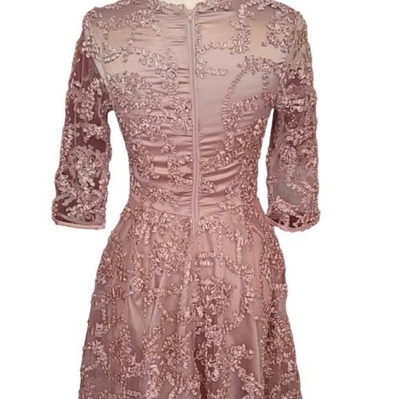 🎁🎄Saved by the Dress Embroidered Ribbon Sheer Mesh Pink Lace High-Low Dress - Picture 3 of 5